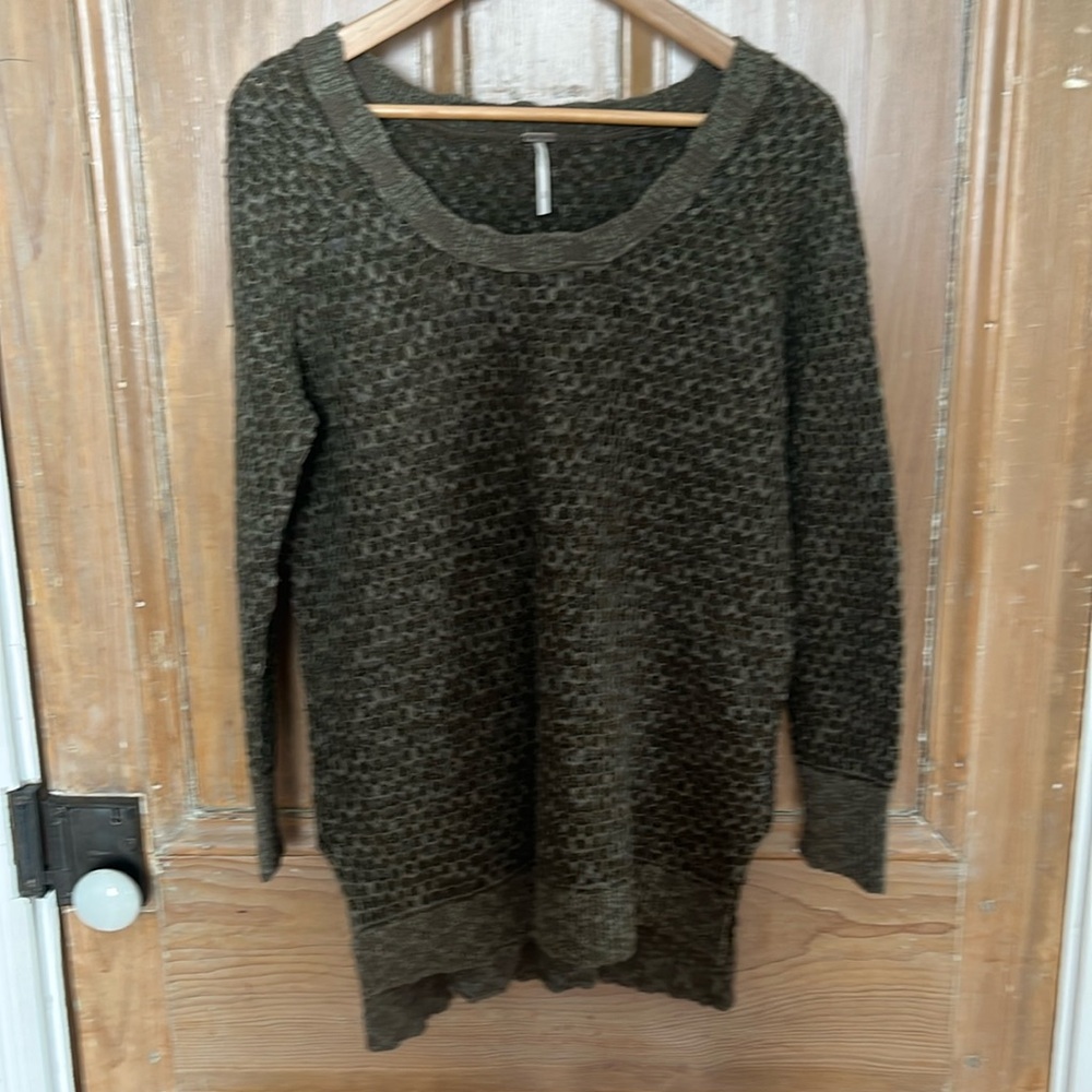 Free People olive scoop neck sweater with relaxed fit